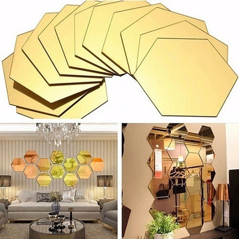 3D 12Pcs  Hexagon Sticker Mirrors