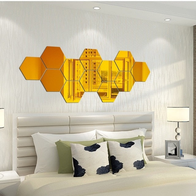 3D 12Pcs  Hexagon Sticker Mirrors