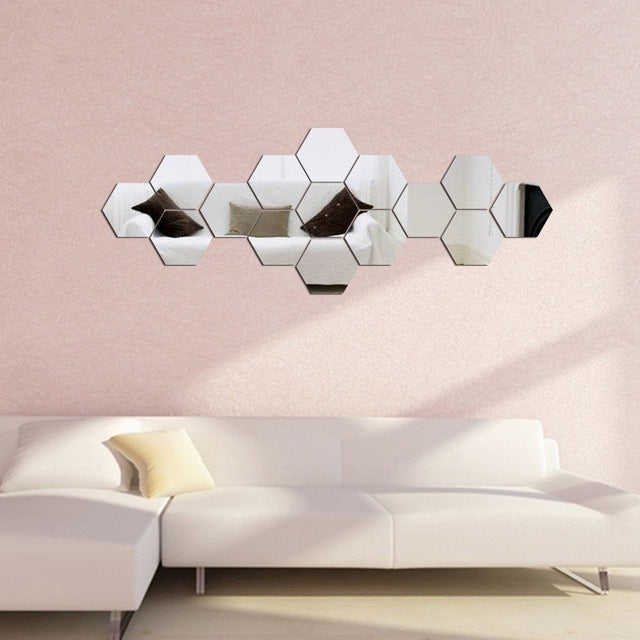 3D 12Pcs  Hexagon Sticker Mirrors