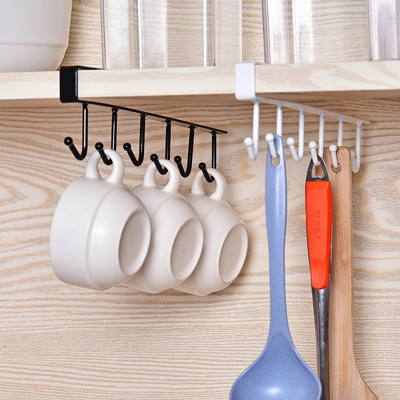 Multifunctional Kitchen Ceiling Storage Hook With 6 Hooks Desk Cupboards Organiser Hanging Rack Organizer Kitchen Hanging Tool