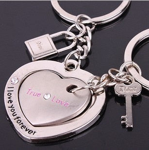 Alloy dual heart keychain